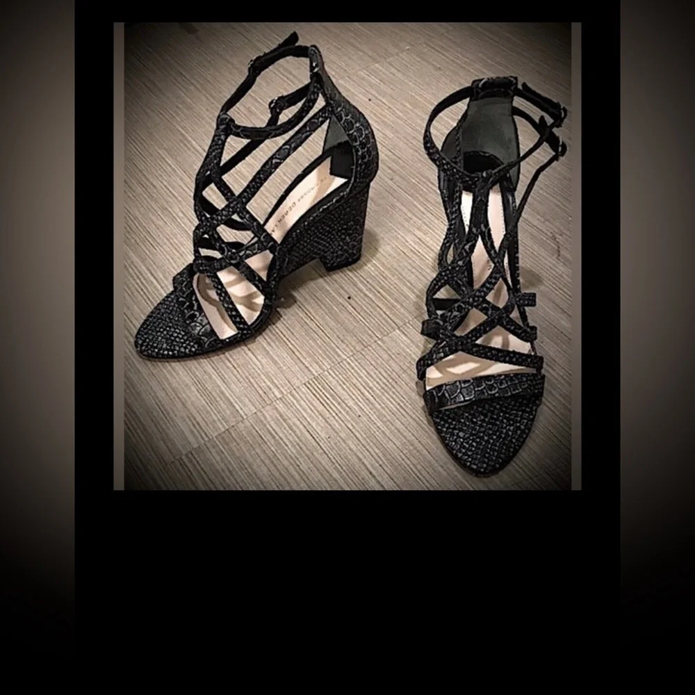 Crosby Derek Lam Zanzibar Wedge Leather Heels snakeskin texture black size 6.5